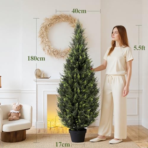 6FT Artificial Cedar Topiary Trees (1 Pack) - UV Resistant Faux Evergreen Shrubs Extra Dense Foliage Realistic Fake Pine Cypress Plants Easy Assembly for Front Porch Garden Indoor Office Decor - color: Cedar Tree 6ft
