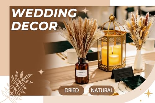 100 Pcs Pampas Grass Boho Decor, 17" Dried Flowers Bouquet for Vase, Crafts, Bohemian Wall Art, Western Home, Living Room, Bedroom, Fall Wedding Table & Rustic Farmhouse