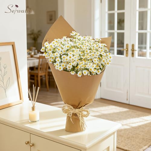 Serwalin 48pcs Small White Daisy Flowers Artificial Bouquet, Realistic Faux Daisy Fake Wildflowers Daisies Arrangements for Home Garden Vase Wedding DIY Home Party Decor (Basket Not Included) - color: White, size: 48PCS