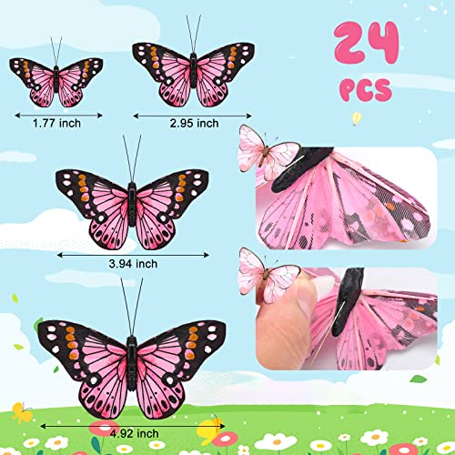 24 Pcs Monarch Butterfly Decorations 4 Size Artificial Monarch Feather Fake Butterfly Picks Crafts with Wire for Wall Flower Pot Spring Floral Party Home Decor(Fresh Colors) - color: Fresh Colors
