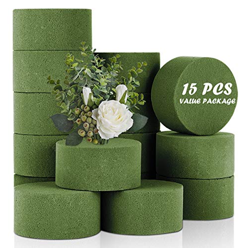 TAOPE 15 PCS Floral Foam, Green Block for Artificial Flowers, Round Wet & Dry Foam Bricks, Florist Foam for Flower Arrangements