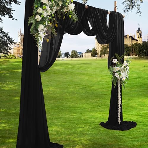 VACVELT Wedding Arch Draping Fabric - Black Chiffon, 2 Panels Sheer Drapes, 30 Inch x 20ft Backdrop Curtain, Outdoor Sheer Drapery for Ceremony Party Ceiling - color: Black, size: 2 Panels