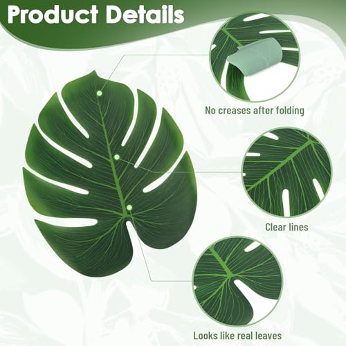 ARTKAIKE Artificial Palm Monstera Green Leaves for Birthday Party Table Decor, Realistic Tropical Fake Plants for Dinosaur/Jungle, Luau & Safari Theme Events (18, Monstera)