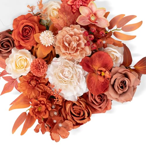 TINGE TIME Roses Artificial Flowers Orange Faux Flowers Bulk for DIY Bridal Wedding Bouquets Baby Shower Fall Centerpiece Table Home Decorations - color: Terracotta Orange