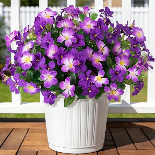 Fake Artificial Flowers for Outdoors 6 PCS Azalea Bouquet Silk Flowers for Outside UV Resistant Faux Flowers Plants for Outdoor Planters Realistic Spring Home Front Door Patio Garden Porch Decor - color: Mt Azalea B-purple2 Purple3