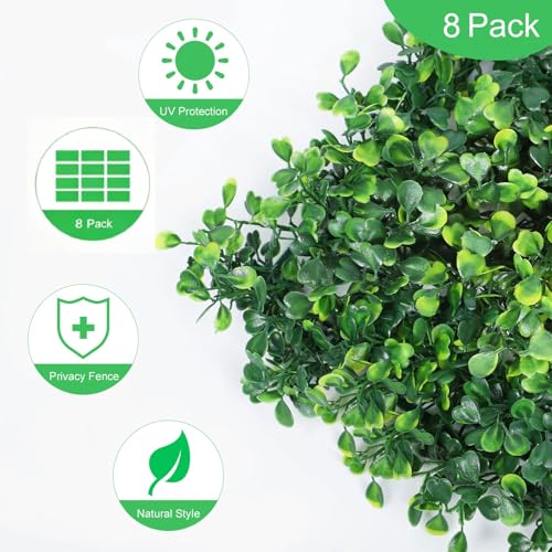 4-Layer Grass Wall Panels 8 Pack, 12”x16” Artificial Boxwood Panel Faux Grass Decor, UV-Resistant Green Plant Backdrop for Indoor Outdoor Use, Privacy Screen for Gardens, Yards, Parties, Weddings - size: 8Pack 12in x 16in
