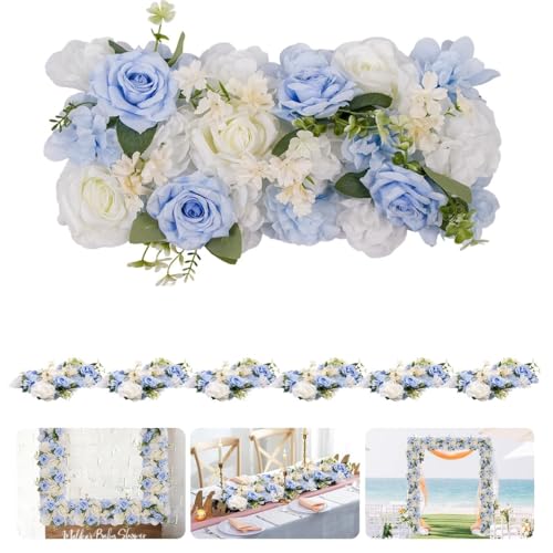 6Pcs Garland Artificial Flowers, Realistic Flower Vines for Wedding Arch Decor, Faux Silk Floral Runner Silk Hanging Flower Vines for Home Garden Outdoor Wedding Arch Party Ceremony - color: Blue + White