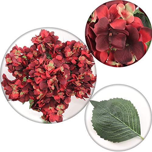 Larksilk Hydrangea Artificial Flowers - Faux Hydrangea Flowers - Home Decor, Easter Decorations, Spring Decor - Floral Centerpieces for Tables - 20" Floral Stems, Burgundy, 1 Piece | Faux hydrangea flowers and fake hydrangeas, real-touch silk; UV-resistan