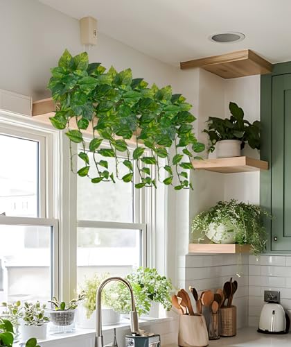 24" Artificial Hanging Plant Ivy Vine Green Plants Decorative Artificial Plants Fake Hanging Plants for Window Wall Decorations - color: Pothos, size: 24-inch