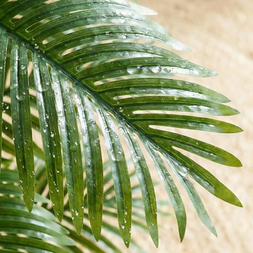 Artificial Golden Cane Palm Tree 7FT, Fake Palm Tree with Three Realistic Trunks and Lifelike Palm Leaves, Faux Palm Plant for Indoor Home Décor with White Planter - color: White, size: 7FT