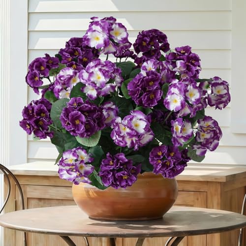 Muhanjia 26’’ Artificial Geranium Flowers for Outdoor Decoration,2PCS Silk Geranium Flowers UV Resistant Floor Plants for Garden Porch Patio Table Centerpieces Home Decor (Dark&Light Purple) - color: Dark&light Purple