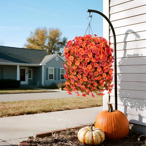 INXUGAO Artificial Flowers Plants with Hanging Basket, Fake Realistic Silk Morning Glory Petunia Long Vines, Faux Flower Arrangement for Outdoor Garden Patio Decor, OrangeRed - color: Orangered