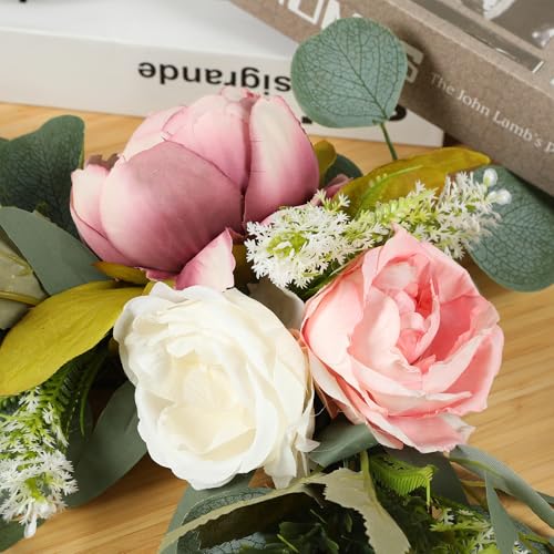 H&W 2pcs Small Size Artificial Wedding Arch Flowers for Wedding Sign, Floral Swag Dusty Decor for Reception Ceremony Backdrop Sweetheart Table (Mixed Color Peony) - color: Mixed Color Peony