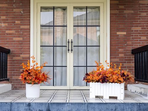 Green Moon 17PCS Artificial Fall Flowers Outdoors, Faux Orchids & Mums | UV Resistant Artificial Flowers for Outdoors Garden Patio Porch, Thanksgiving Autumn Decor Fall Decorations for Home - color: Orange Orchid