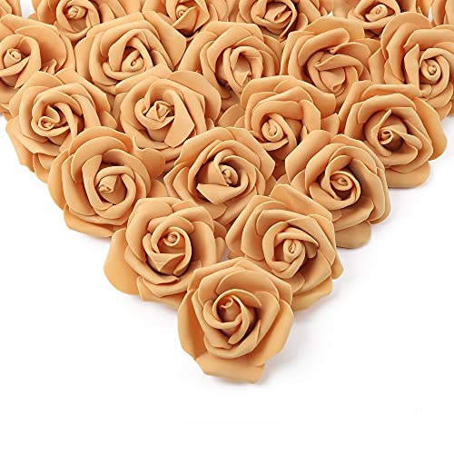 IPOPU Artificial Rose Flower Heads, 100 Pcs Real Looking Gold Yellow Foam Fake Roses for DIY Wedding Baby Shower Centerpieces Arrangements Party Tables Home Decorations (Gold Yellow, Stemless) - color: 100pcs Gold Yellow