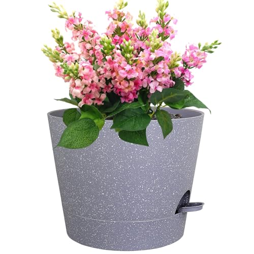 Meowell 12 inch Large Self Watering Pots for Indoor Outdoor Plants, Plant Pots with Mesh Drainage Holes for Garden House Plants, Plastic Planters with Reservoir for Flower, Speckled Grey - color: Speckled Grey, size: 12inch A