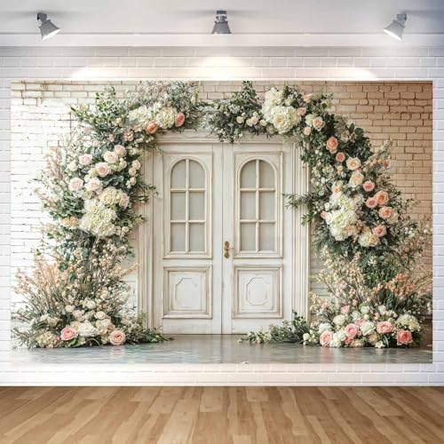 5X3ft Floral Photography Backdrop, Retro Flowers Photography Backdrop Dreamlike Wedding Portrait Photo Background, Baby Bridal Shower Wedding Birthday Party Background Banner Decor, White-1 - color: White-1, size: 5x3ft