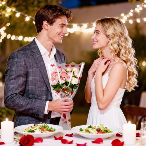 XABMU Red Heart Flower Bouquet Bags, 100 Pack Clear Floral Wrapping Sleeves, for Valentine's Day, Wedding, Mother’s Day Gifting & Florist Supplies - color: Clear-Red Heart, size: 1 count (Pack of 100)
