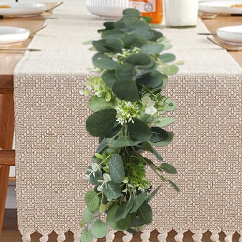 Uguisu 5.9ft Artificial Greenery Garland, Eucalyptus Garland, Fake Greenery Hanging Vine Decorations for Wedding Arch, Table, Party, Backdrop, Mantel, Indoor and Outdoor Home Decor. (1pcs/Green) - color: Green
