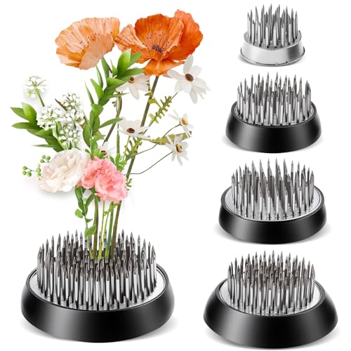 5 Pcs Flower Frogs for Flower Arrangements, Floral Frog Kenzan with Rubber Base, Japanese Ikebana Flower Holder Fixed Tools for Vase, DIY Floral Arrangement Supplies (Multiple Sizes, Silver) - color: silver