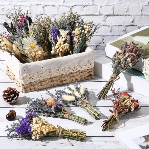 Layhit 24 Pcs Boho Dried Flower Bouquet Mini Wedding Handmade Dry Flowers Decor for Vase Crafts DIY Photo Boutonniere for Men Floral Plant for Bridesmaid Gift Birthday Decor (Lavender) - style: Lavender