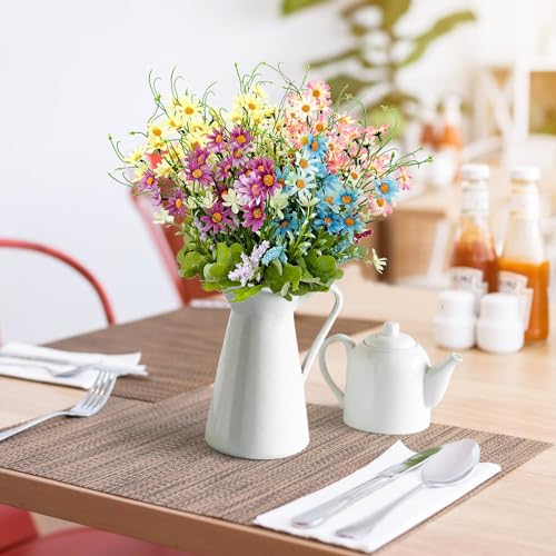 Silk Artificial Daisy Flowers Fake Floral Bulk UV Resistant Wildflowers Bouquet Arrangement for Outdoor Home Indoor Table Office Garden Wedding Decoration (Multicolor), 4 Pcs - color: Multi Color