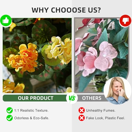 Artificial Geranium Flowers for Outdoor 2 Pcs Artificial Yellow Flower Fake Flowers with Stems Silk Realistic Look Real Floral Arrangement for Front Door Porch Planter Patio Balcony (2 Pcs Yellow) - color: 2 Pcs Yellow