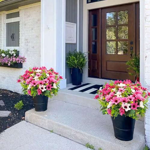 8 Bundles Fake Silk Daisy Outdoor Artificial Flowers UV Resistant Faux Plants Bright Colors for Front Porch Planter Balcony Patio Garden Home Indoor Decoration (Pink) - color: Pink