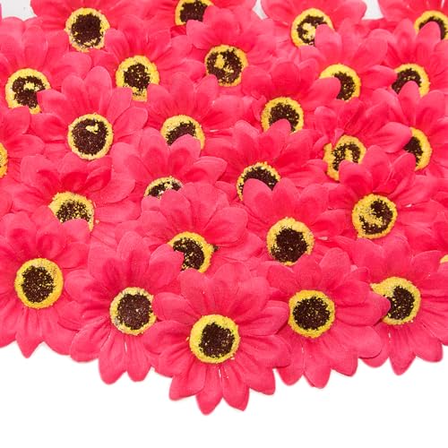 50 Pcs Sunflowers Artificial Flowers Heads, Silk Flowers Fake Sunflowers Heads, 2.76 Inch Rose Red Sunflower Heads Fabric Floral for DIY Wreath, Party, Background, Floral Arrangement - color: Rose Red
