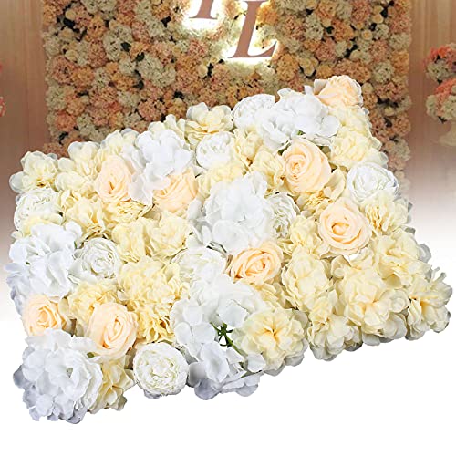 DNYSYSJ Flower Wall 12PCS 23.62" x 15.75" x 0.79" Lifelike White Hydrangea Artificial Champagne Rose Flowers Panel Silk Fabric Wall Mat for Garden Patio Wedding Stage Indoor Outdoor Decor - color: Gradient Champagne, size: 12 pieces