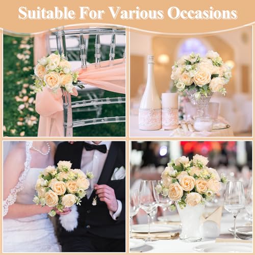Crowye 4 Bundles Peonies Artificial Flowers Silk Faux Peonies Wedding Artificial Flower Bouquet for Table Centerpiece for Home Wedding Decor Bridal Floral Arrangement(Champagne) - color: Champagne