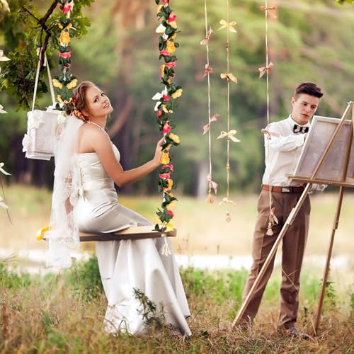 8Pcs 63Ft Pink Yellow Rose Garland, Fake Flower Vines, Artificial Vine Flowers, Rose Hanging Garland for Party Wedding, Garden, Room Table, Christmas, Backdrop Wall Arch Decor - color: Pink Yellow, size: 8Pcs-63Ft