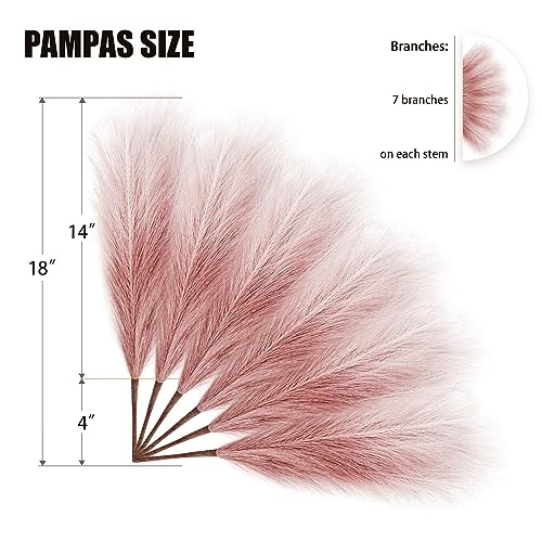 6 PCS Faux Pampas Grass Arrangement - 18"/45cm Artificial Fluffy Pompous Grass Stems for Boho Chic Home and Wedding Decor (Pink Gradient) - color: D5- Pink Gradient