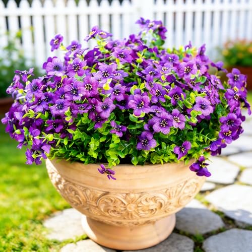 Artificial Flowers 12 Bundles, Faux Daisy and Eucalyptus Greenery Stems for Outdoor Indoor Decor - Fake Plants for Home, Garden, Patio, Porch Decoration - color: Purple