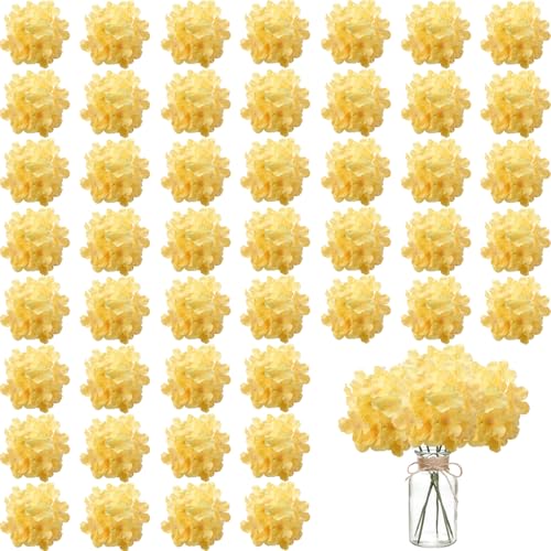 WEISPARK 100PCS Artificial Hydrangea Flowers, Fake Flowers Silk Hydrangea Full Flowers Heads with Stems for Wedding Home Party Shop Baby Shower Decor (Yellow Champagne) - color: Yellow Champagne