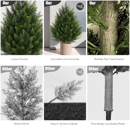 Vitalismo Outdoor Artificial Cedar Topiary Tree, Faux Evergreen Shrubs for Front Porch Decor, Lifelike Fake Bushes Plants for Home Living Room Front Door Decor (1, 2ft) - size: 2ft