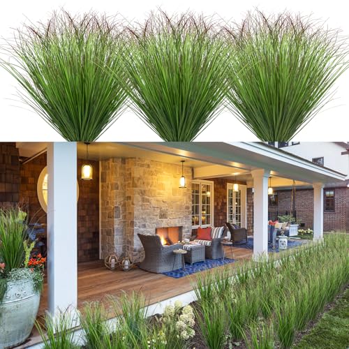 100Pcs Artificial Grass Plants Outdoor Faux Shrubs Wheat Grass Green Onion Grass Artificial Greenery Tall Stems for Indoor Outdoor Office Home Decor（Green Red Tail） - color: Green Red Tail, size: 100Pcs