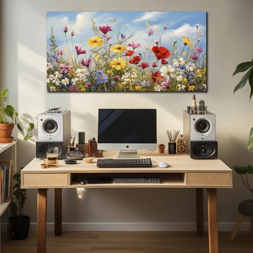 Flower Canvas Wall Art for Office Women Colorful Paintings for Wall Floral Wall Decor for Bedroom Teen Girl 24 x 48 Inch - color: Yellow Red White, size: 48"L x 24"W