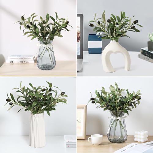 10pcs Faux Olive Leaves Stems 10” Tall Artificial Plants Olive Tree Branches for Small Vase Tabletop Greenery Decor for Home Office Wedding Party (Vase Not Included) - size: 10in