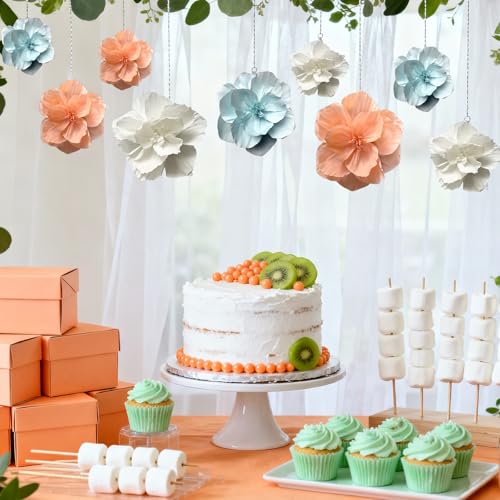 BRT Bearingshui Crepe Paper Flowers Decoration for Wall Total 9 Pcs, Artificial Flowers Backdrop for Wedding Decor Baby Bridal Shower Birthday Party, Mint Coral White 3D Wall Flowers Decor - color: Coral Mint White