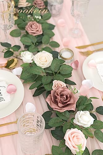 Lookein Artificial Rose Flower Garland Greenery Garland 5FT for Wedding Ceremony Backdrop Arch Flowers Table Centerpieces Decorations, Garden Dusty Rose - color: Garden Dusty Rose