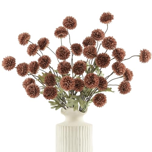 DuHouse 6pcs Artificial Flowers Faux Silk Pompon Mum,Silk Small Mini Chrysanthemum Ball with Stems for DIY Bouquets Centerpieces Vase Home Table Kitchen Decorations(Mocha Brown) - color: Mocha Brown, size: 6pcs