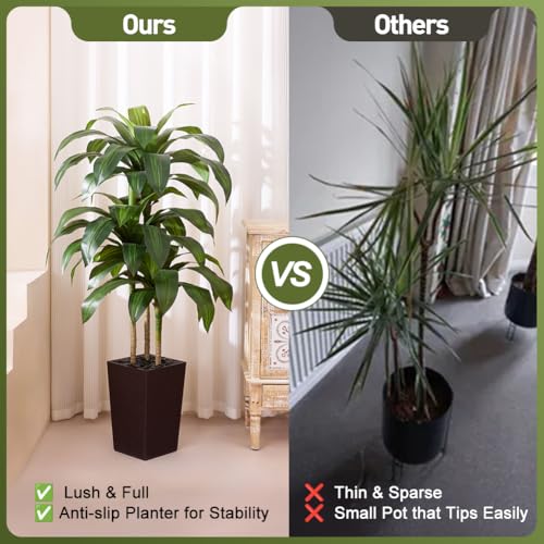 VeriNatural 5FT Artificial Dracaena Tree - UV Resistant Faux Tropical Plant, Potted Fake Tree with Taper Planter & Pebbles - Indoor Outdoor Greenery for Home, Porch, Living Room, Bedroom Decor, VN127 - color: Espresso Brown, size: 5ft
