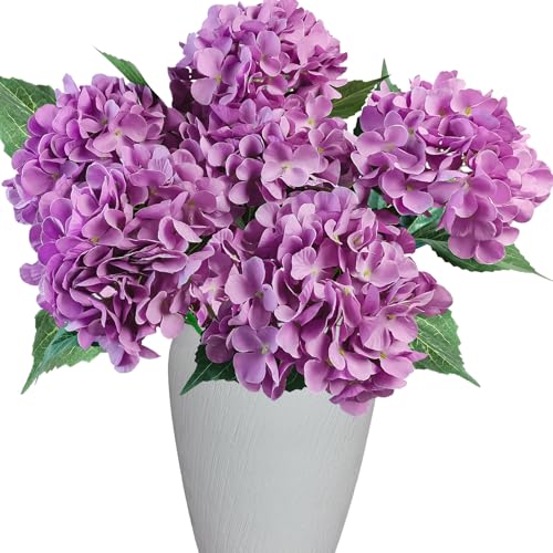 6PCS Premium Purple Hydrangea Artificial Flowers Bouquets, Silk Hydrangea Flowers with Stems, Fake Hydrangeas Arrangement, Faux Hydrangea Decor for Home Wedding Party Table Centerpieces (purple-2) - color: Purple-2