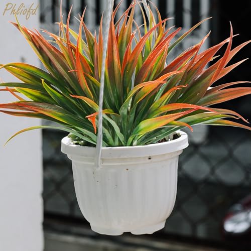 16Pcs Artificial Grass Fake Plants 17.3in Outdoor Plastic Plants UV Resistant Greenery Fake Grass for Home Window Garden Patio Hanging Planter Pathway Front Porch Décor Red - color: Red, size: 16 Pcs