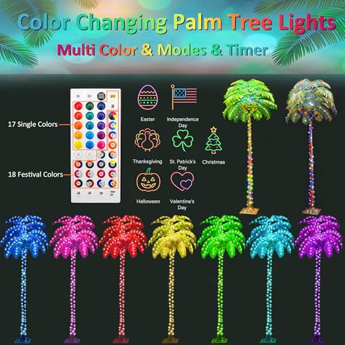 Ledido 7FT Lighted Palm Trees for Outside Patio, 35 Colors Changing Light Up Palm Trees Outdoor with Remote, Led Artificial Tree with Coconuts for Poolside Tiki Bar Yard Tropical Party Indoor Decor - color: Color Changing, size: 7ft