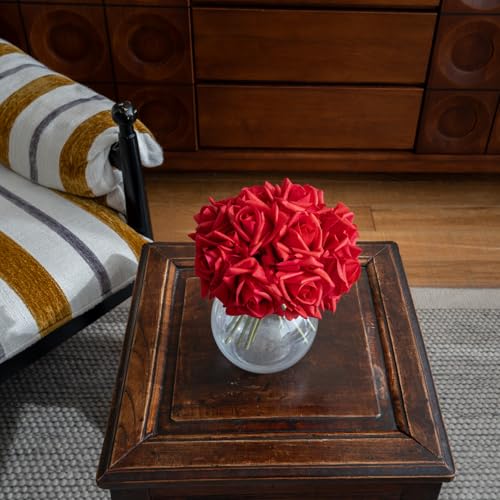 Artificial Roses-10-pcs Soft Touch Fake Flowers with Stems, Realistic Bridal Bouquet & Bulk Home Party Wedding Decor Roses - color: Red 10pcs