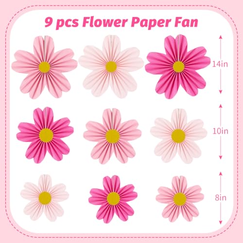 YUNXUAN Pink Party Decorations Paper Fan Paper Flowers Decorations for Wall Flower Backdrop Classroom Baby Shower Birthday Flower Wall Decor Pack of 9 Pink - color: Pink