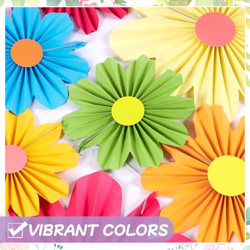 Paper Jazz Colorful Party Decorations with Daisy Paper Flower,Rainbow Birthday Decorations-9pcs Tissue Mexican Decor for Home Backdrop Garden Birthday Party Wall Hanging Fan for Spring Party - color: colorful