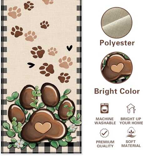 Cat Dog Paw Prints Table Runner, Buffalo Plaid Check Farmhouse Kitchen Dining Table Decoration Pet Lover Gifts, Eucalyptus Leaves Burlap Indoor Outdoor Home Decor Party Supply 13 x 36 Inches - color: Paw, size: Table Runner 13''X36''